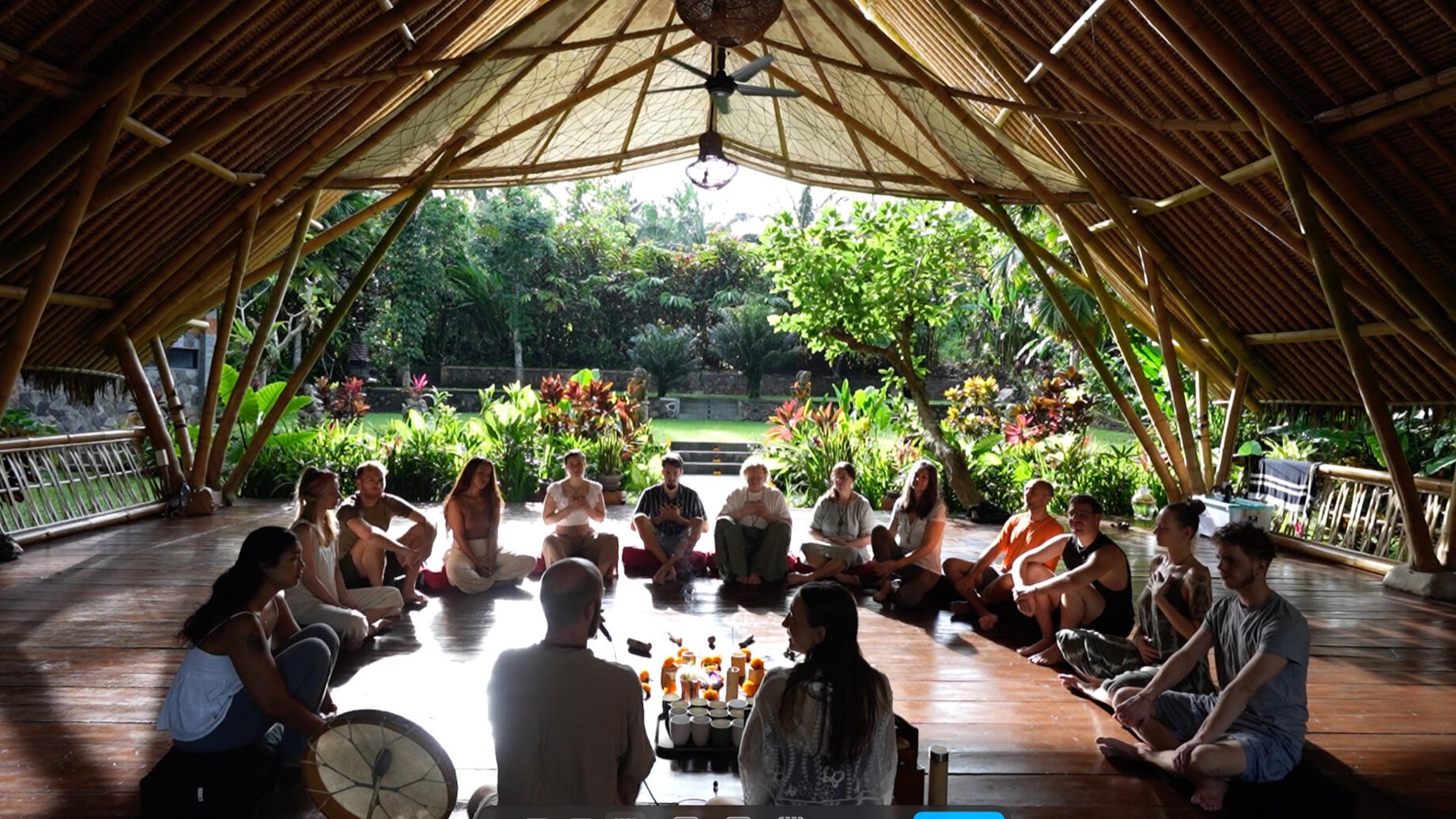 The open-air bamboo shala at Kus-Farm